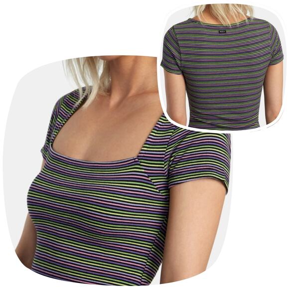 RVCA Partition Mini Rib Knit Dress Square Neck Sexy T-shirt Dress EUC - Picture 3 of 11